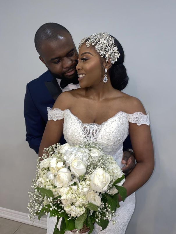 Britney Bempong and Deji Faseyi originally planned a two-day, 500-person wedding for August 2020. Instead, they were able to scale the wedding down to a “mini-mony” with just 10 guests at a church with their pastor.